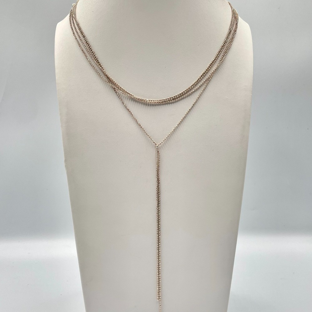 Vintage SAR Rose Gold Tone Multi Strand Beaded Y-Necklace Layered Lariat Boho